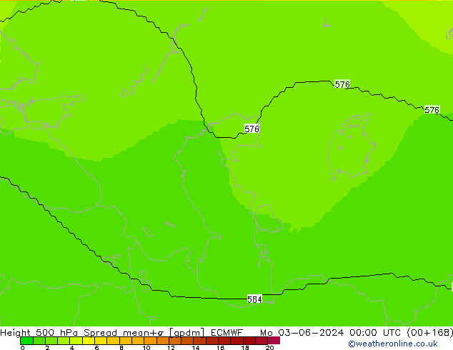 Height 500 гПа Spread ECMWF пн 03.06.2024 00 UTC