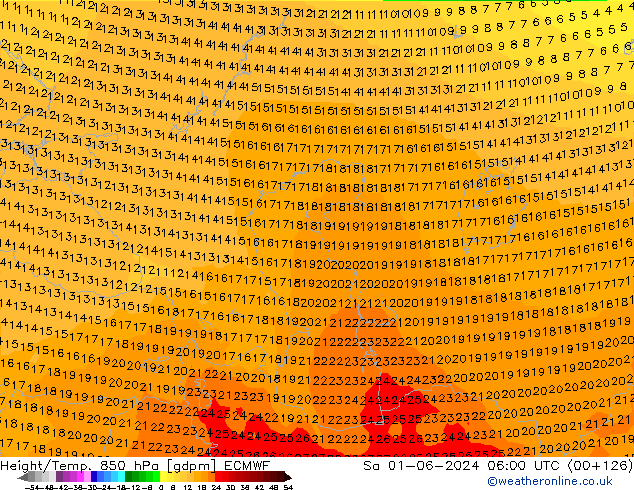 Géop./Temp. 850 hPa ECMWF sam 01.06.2024 06 UTC