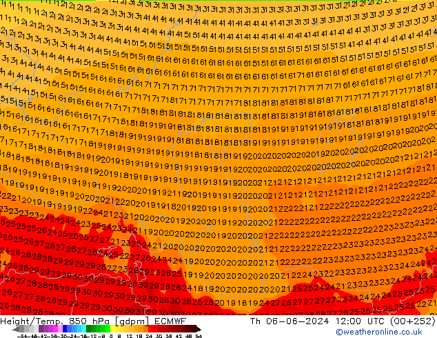 Height/Temp. 850 hPa ECMWF Čt 06.06.2024 12 UTC