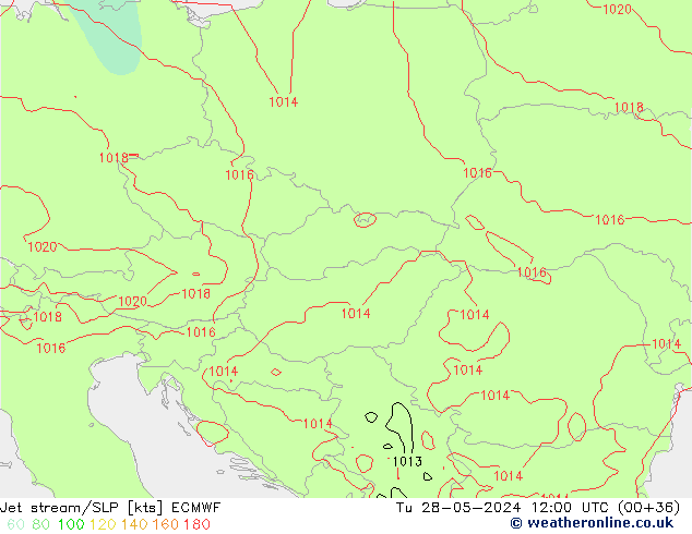 Jet stream/SLP ECMWF Út 28.05.2024 12 UTC