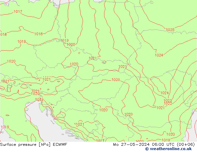 Atmosférický tlak ECMWF Po 27.05.2024 06 UTC