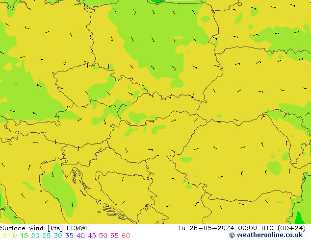Surface wind ECMWF Út 28.05.2024 00 UTC