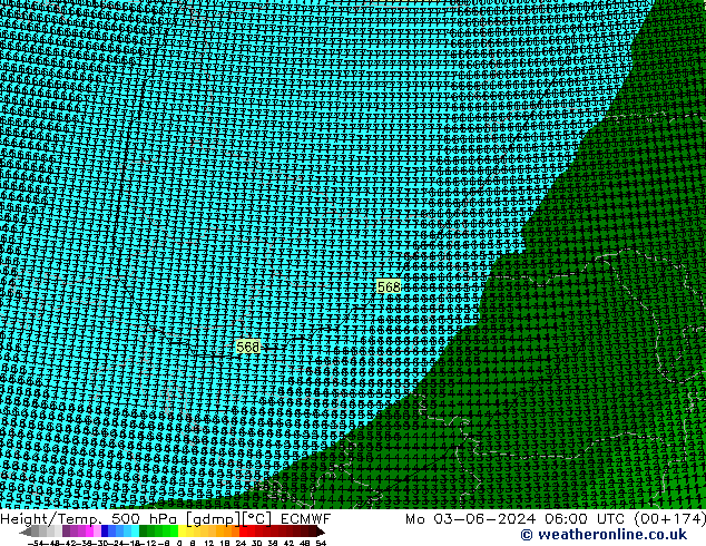 Height/Temp. 500 гПа ECMWF пн 03.06.2024 06 UTC