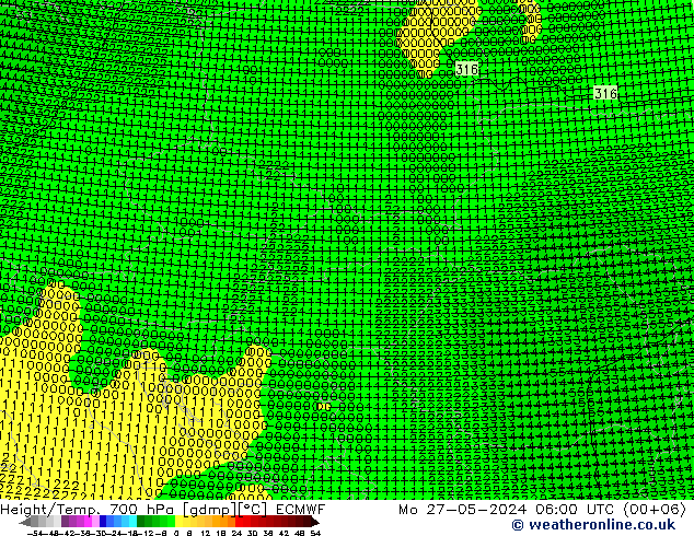 Height/Temp. 700 hPa ECMWF Po 27.05.2024 06 UTC