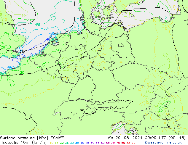 Isotachen (km/h) ECMWF wo 29.05.2024 00 UTC