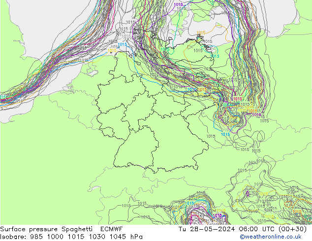 Bodendruck Spaghetti ECMWF Di 28.05.2024 06 UTC