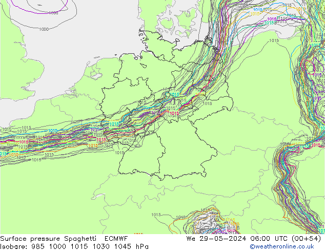 Bodendruck Spaghetti ECMWF Mi 29.05.2024 06 UTC