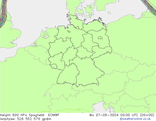 Geop. 500 hPa Spaghetti ECMWF lun 27.05.2024 00 UTC