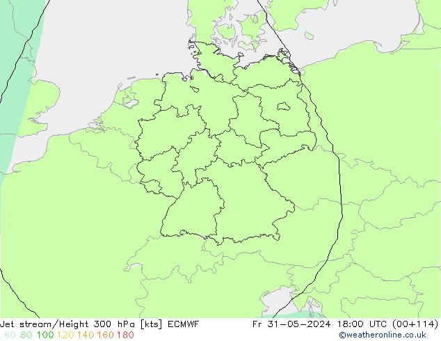 Corrente a getto ECMWF ven 31.05.2024 18 UTC