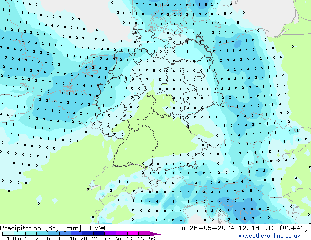 Precipitação (6h) ECMWF Ter 28.05.2024 18 UTC