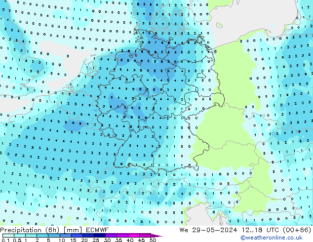 Precipitation (6h) ECMWF We 29.05.2024 18 UTC