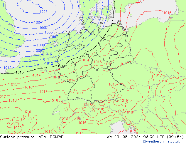 Bodendruck ECMWF Mi 29.05.2024 06 UTC