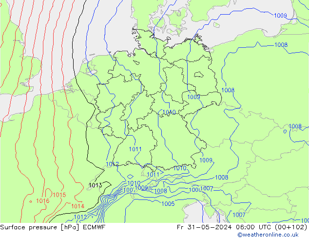 Atmosférický tlak ECMWF Pá 31.05.2024 06 UTC