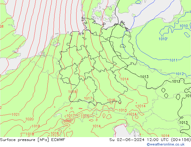 Atmosférický tlak ECMWF Ne 02.06.2024 12 UTC