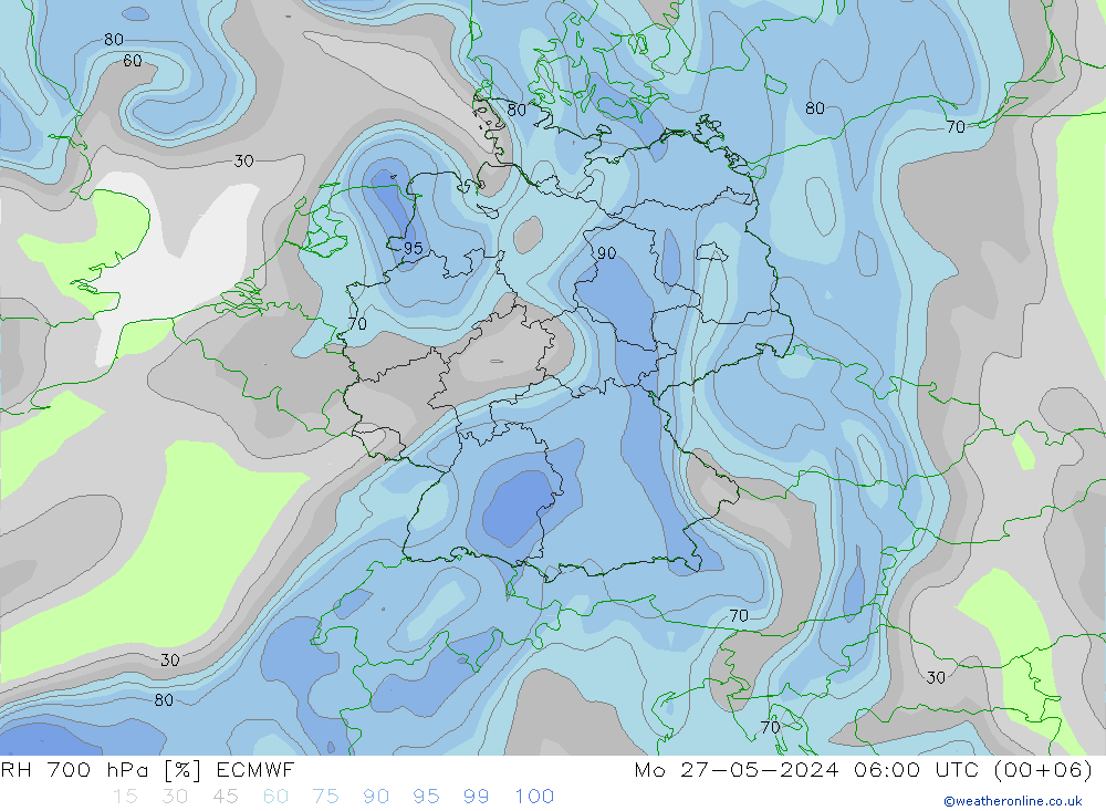 RH 700 hPa ECMWF Mo 27.05.2024 06 UTC