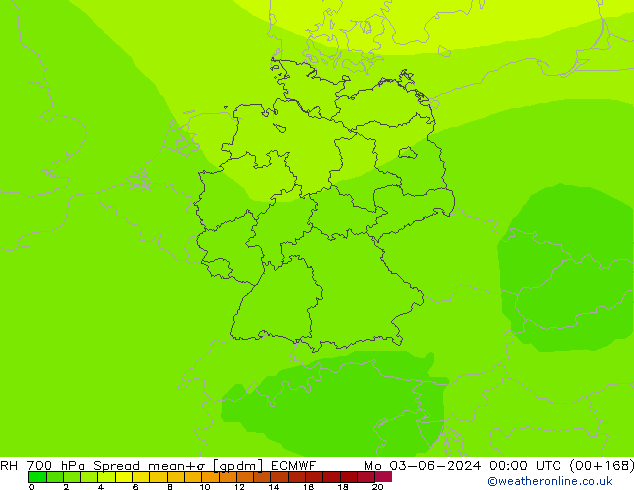 RH 700 hPa Spread ECMWF Seg 03.06.2024 00 UTC