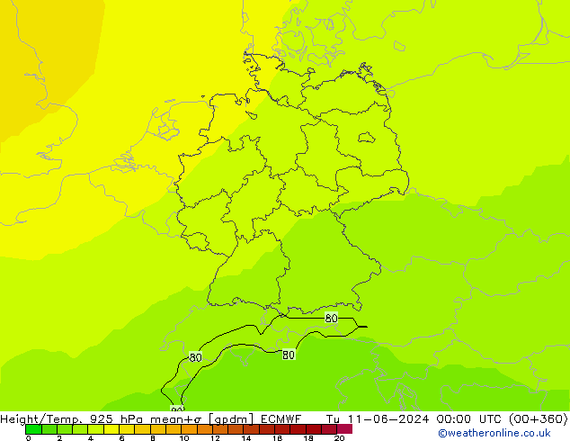 Hoogte/Temp. 925 hPa ECMWF di 11.06.2024 00 UTC