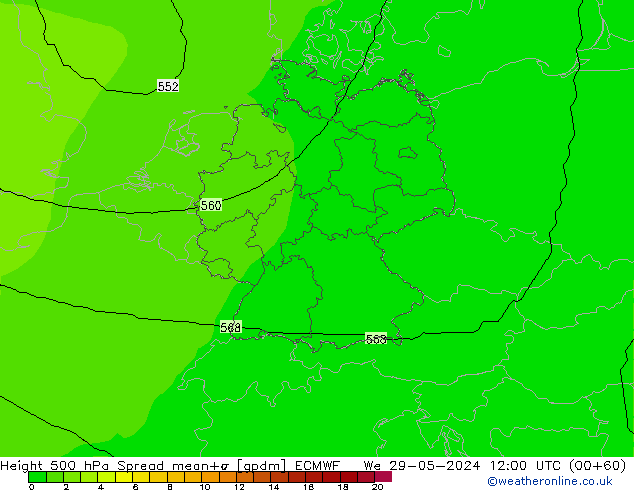 Height 500 hPa Spread ECMWF Mi 29.05.2024 12 UTC