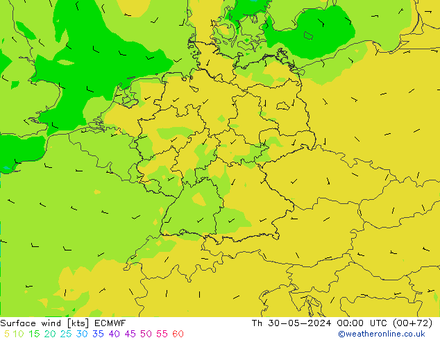 Wind 10 m ECMWF do 30.05.2024 00 UTC