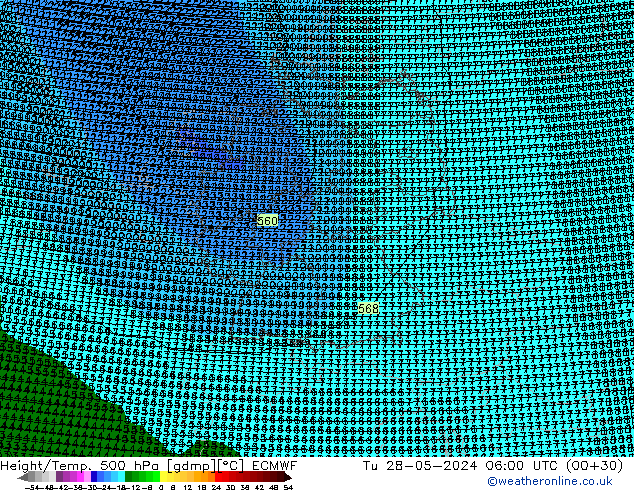 Height/Temp. 500 hPa ECMWF Ter 28.05.2024 06 UTC