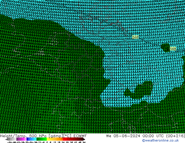 Height/Temp. 500 hPa ECMWF Qua 05.06.2024 00 UTC