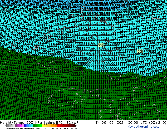 Height/Temp. 500 hPa ECMWF Čt 06.06.2024 00 UTC