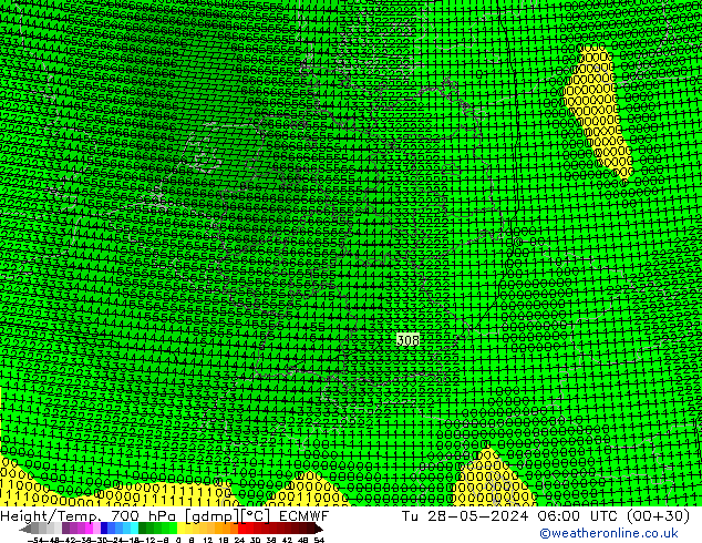 Height/Temp. 700 hPa ECMWF Út 28.05.2024 06 UTC