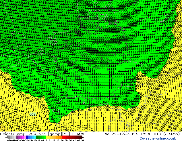 Height/Temp. 700 hPa ECMWF We 29.05.2024 18 UTC