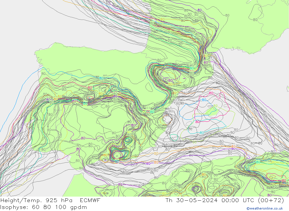 Height/Temp. 925 hPa ECMWF czw. 30.05.2024 00 UTC