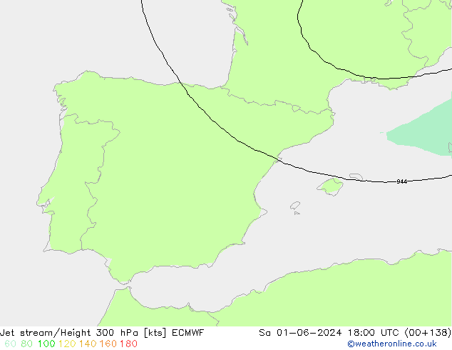 Jet stream/Height 300 hPa ECMWF Sa 01.06.2024 18 UTC