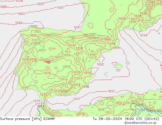 Presión superficial ECMWF mar 28.05.2024 18 UTC