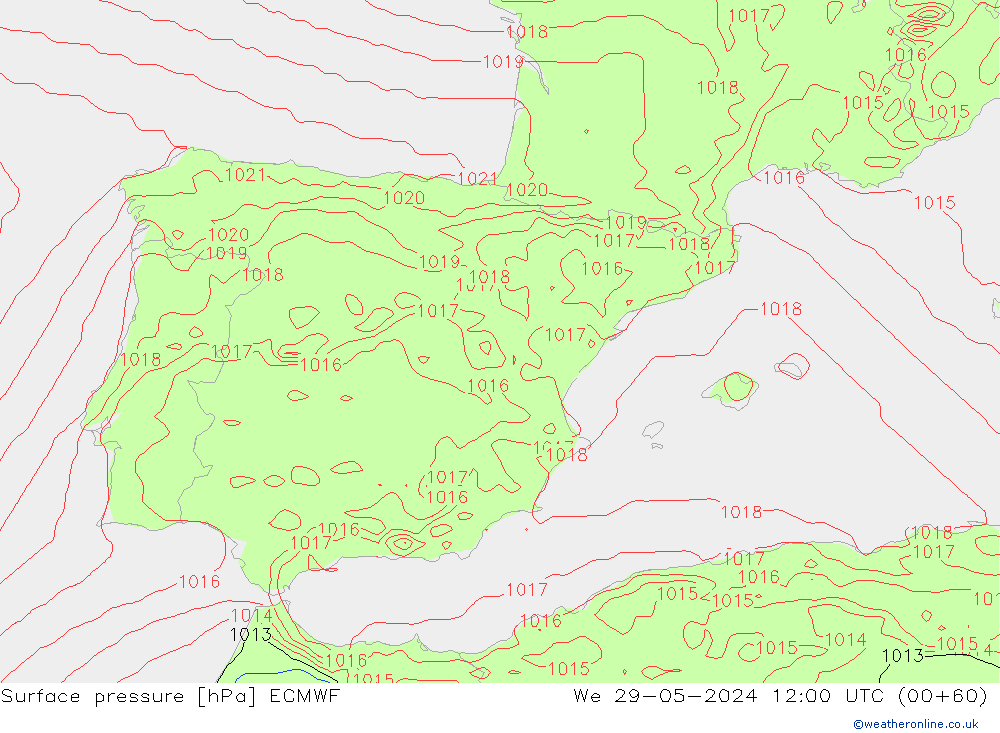 Surface pressure ECMWF We 29.05.2024 12 UTC