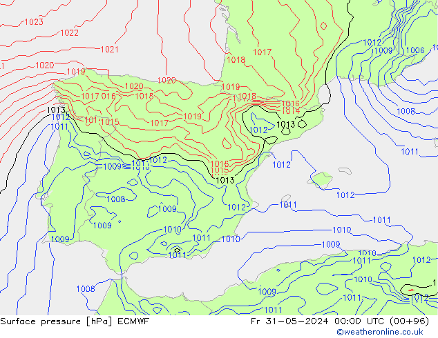 ciśnienie ECMWF pt. 31.05.2024 00 UTC