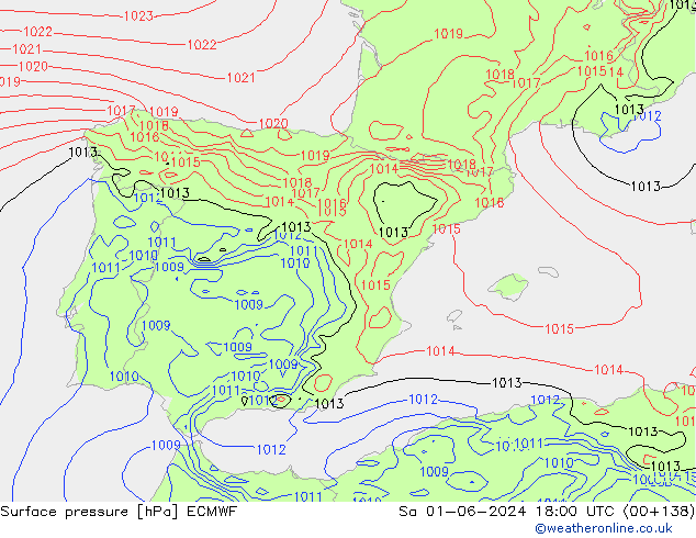 Presión superficial ECMWF sáb 01.06.2024 18 UTC