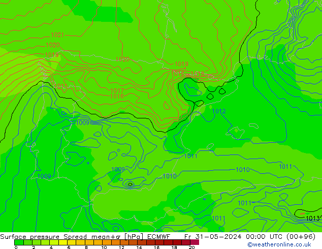 Bodendruck Spread ECMWF Fr 31.05.2024 00 UTC