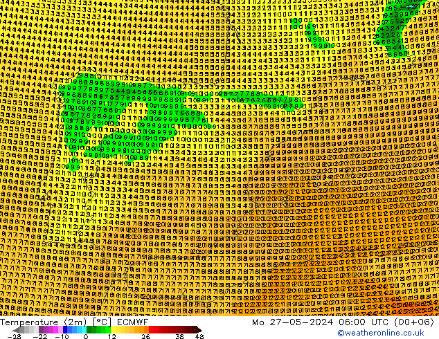 Temperature (2m) ECMWF Mo 27.05.2024 06 UTC