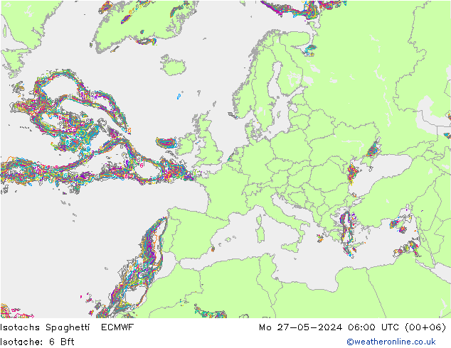 Isotachs Spaghetti ECMWF 星期一 27.05.2024 06 UTC