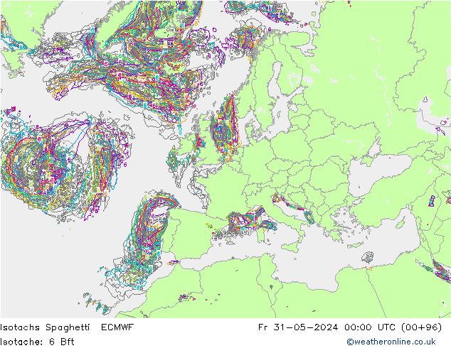 Isotachs Spaghetti ECMWF пт 31.05.2024 00 UTC