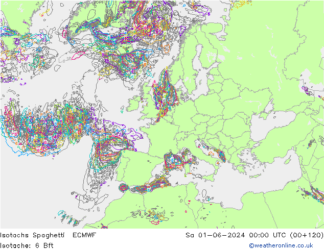 Isotachs Spaghetti ECMWF Sáb 01.06.2024 00 UTC