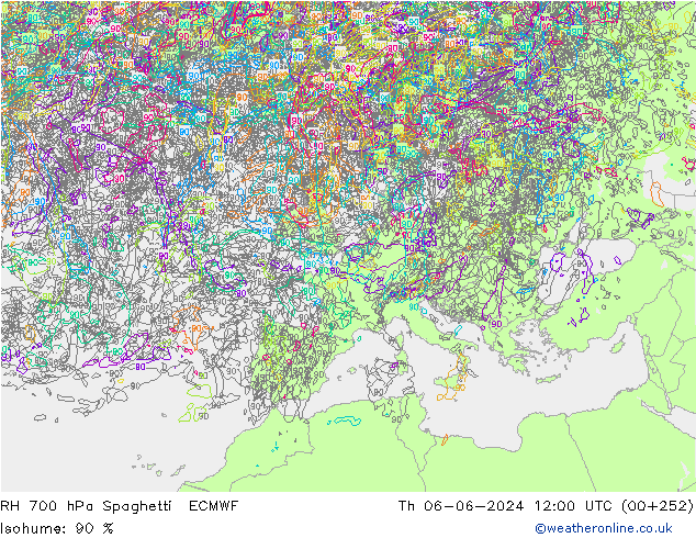 RH 700 hPa Spaghetti ECMWF Do 06.06.2024 12 UTC