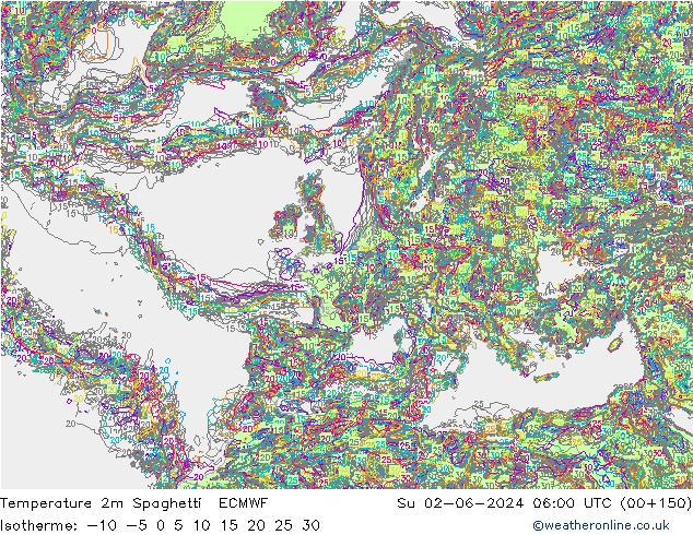 Temperaturkarte Spaghetti ECMWF So 02.06.2024 06 UTC