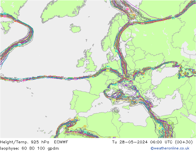 Height/Temp. 925 hPa ECMWF Di 28.05.2024 06 UTC