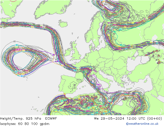 Height/Temp. 925 hPa ECMWF  29.05.2024 12 UTC