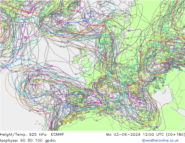 Yükseklik/Sıc. 925 hPa ECMWF Pzt 03.06.2024 12 UTC