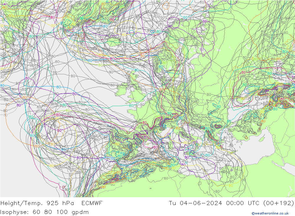 Height/Temp. 925 hPa ECMWF Tu 04.06.2024 00 UTC