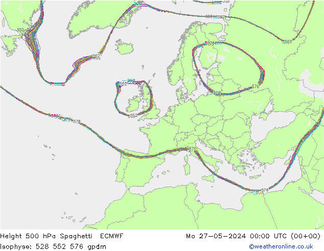 Height 500 hPa Spaghetti ECMWF  27.05.2024 00 UTC