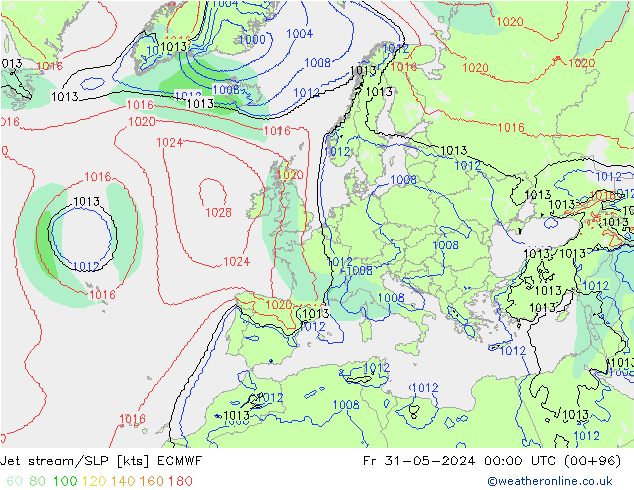 джет/приземное давление ECMWF пт 31.05.2024 00 UTC