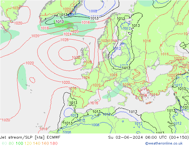 Polarjet/Bodendruck ECMWF So 02.06.2024 06 UTC