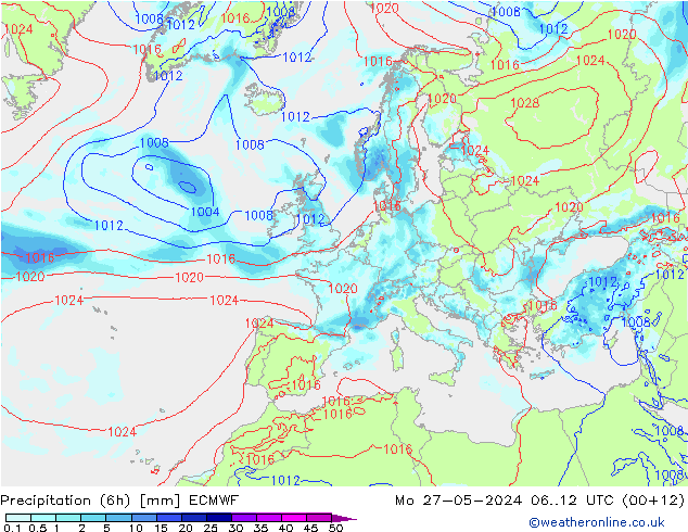 Precipitation (6h) ECMWF Mo 27.05.2024 12 UTC