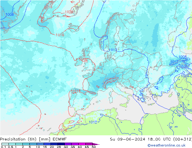 Precipitation (6h) ECMWF Ne 09.06.2024 00 UTC